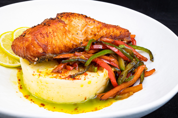 Salmon with Sautéed Vegetables & Mashed Potatoes