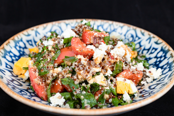 Spinach Salad with Quinoa, Roasted Pepper & Egg