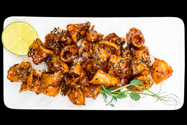 Crispy Squid Loligo with Sweet & Sour Sauce and Sesame